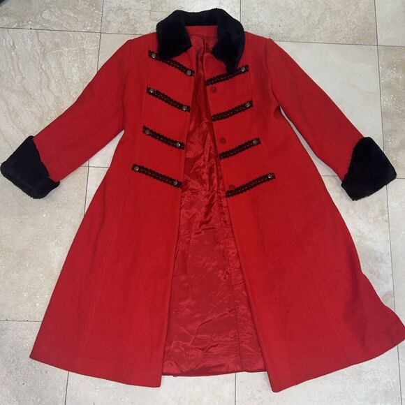 Vintage ROTHSCHILD 70% Red WOOL Long Coat Jacket Military Coat Sz XS/S - Picture 1 of 12